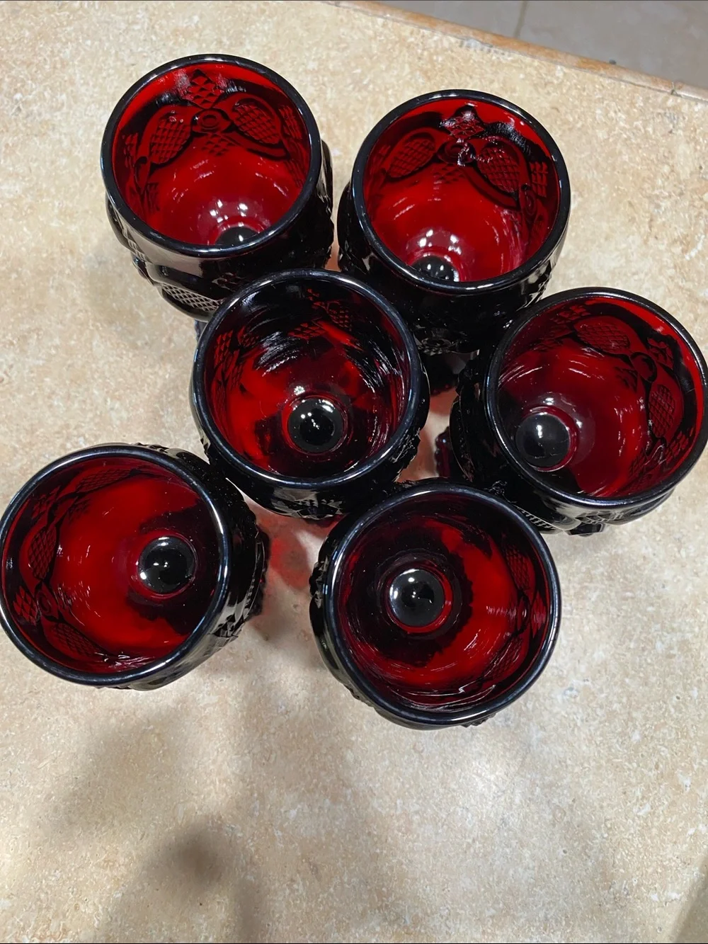 Set Of 6 Vintage Avon Ruby Red Cape Cod Small Goblets/Wine Glasses EUC